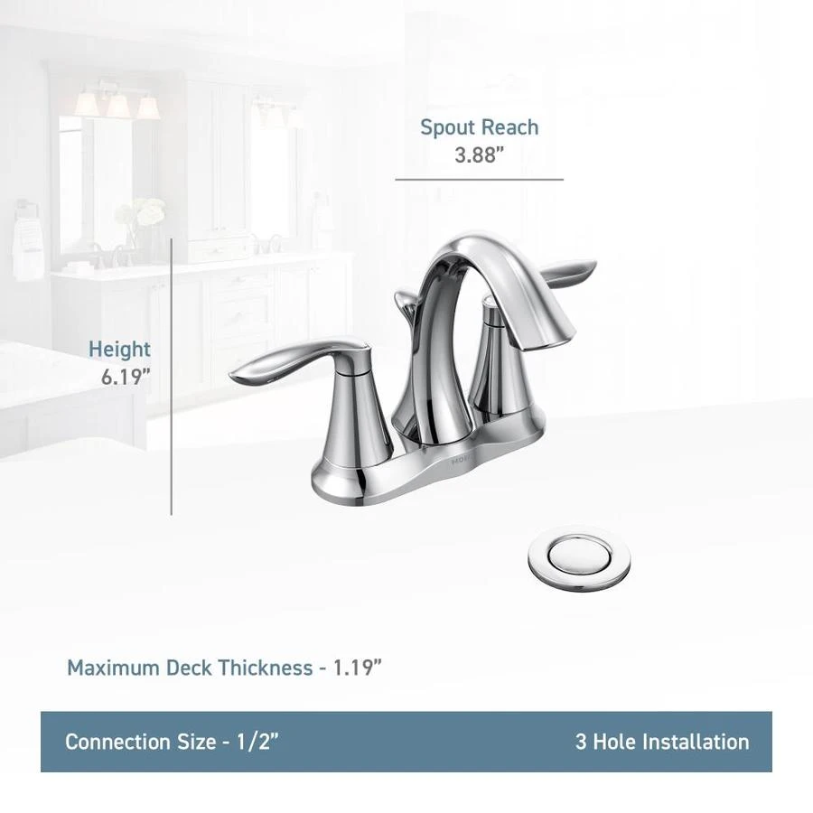 Moen Eva Brushed Nickel 2-handle 4-in Centerset WaterSense Bathroom Sink Faucet With Drain 6 Moen Eva Brushed Nickel 2-handle 4-in Centerset WaterSense Bathroom Sink Faucet With Drain - Image 4