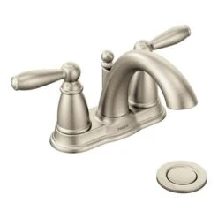 Moen Brantford Brushed Nickel 2-handle 4-in Centerset WaterSense Bathroom Sink Faucet With Drain -Pro House Shop 026508160992xl 1800x1800