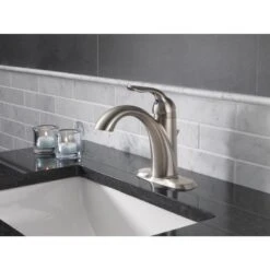 Delta Lahara Stainless 1-handle Single Hole/4-in Centerset WaterSense Bathroom Sink Faucet With Drain -Pro House Shop 034449594615 09886230 1800x1800
