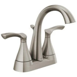 Delta Sandover Spotshield Brushed Nickel 2-Handle 4-in Centerset WaterSense Bathroom Sink Faucet With Drain
