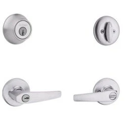 Kwikset Delta Satin Chrome Single-Cylinder Deadbolt Universal Keyed Entry Door Handle Combo Pack (1 Handle And 1 Deadbolt)