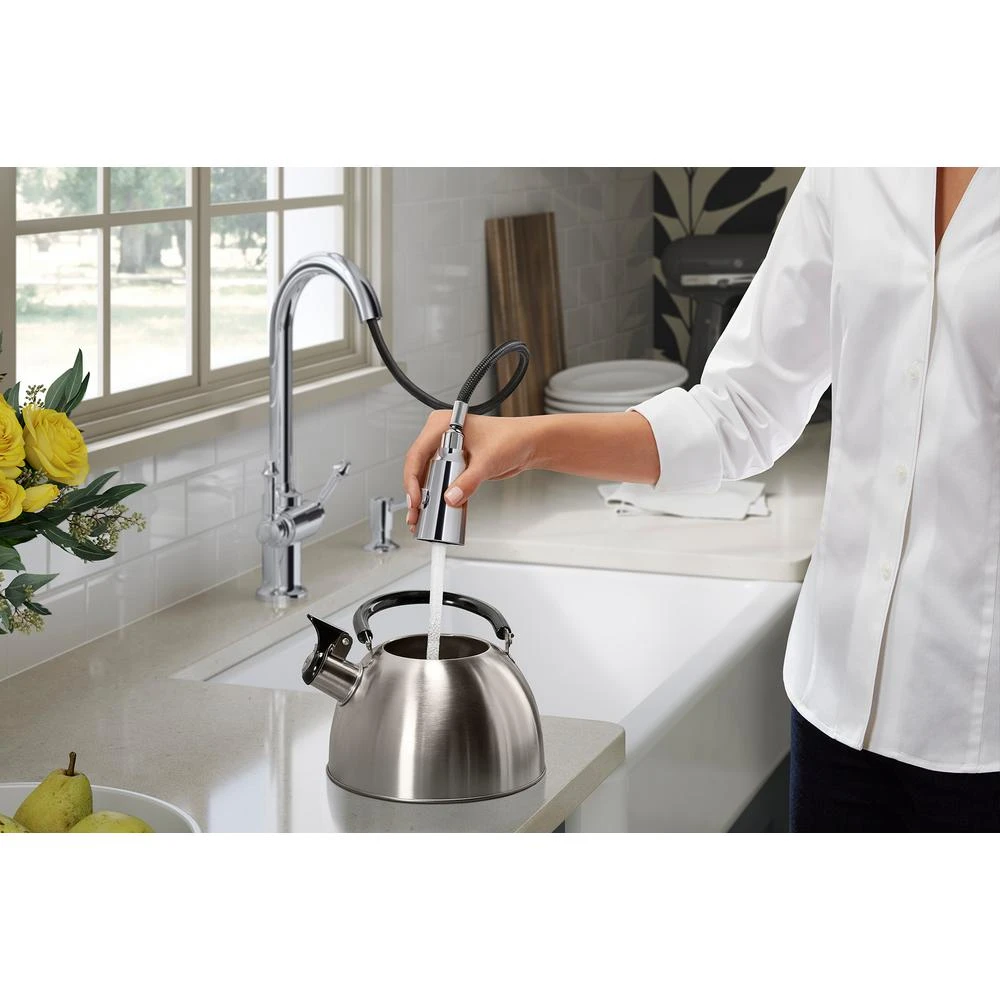 Thierry Two Handle Pull-Down Sprayer Kitchen Faucet With Soap Dispenser In Polished Chrome 5 Thierry Two Handle Pull-Down Sprayer Kitchen Faucet With Soap Dispenser In Polished Chrome - Image 3