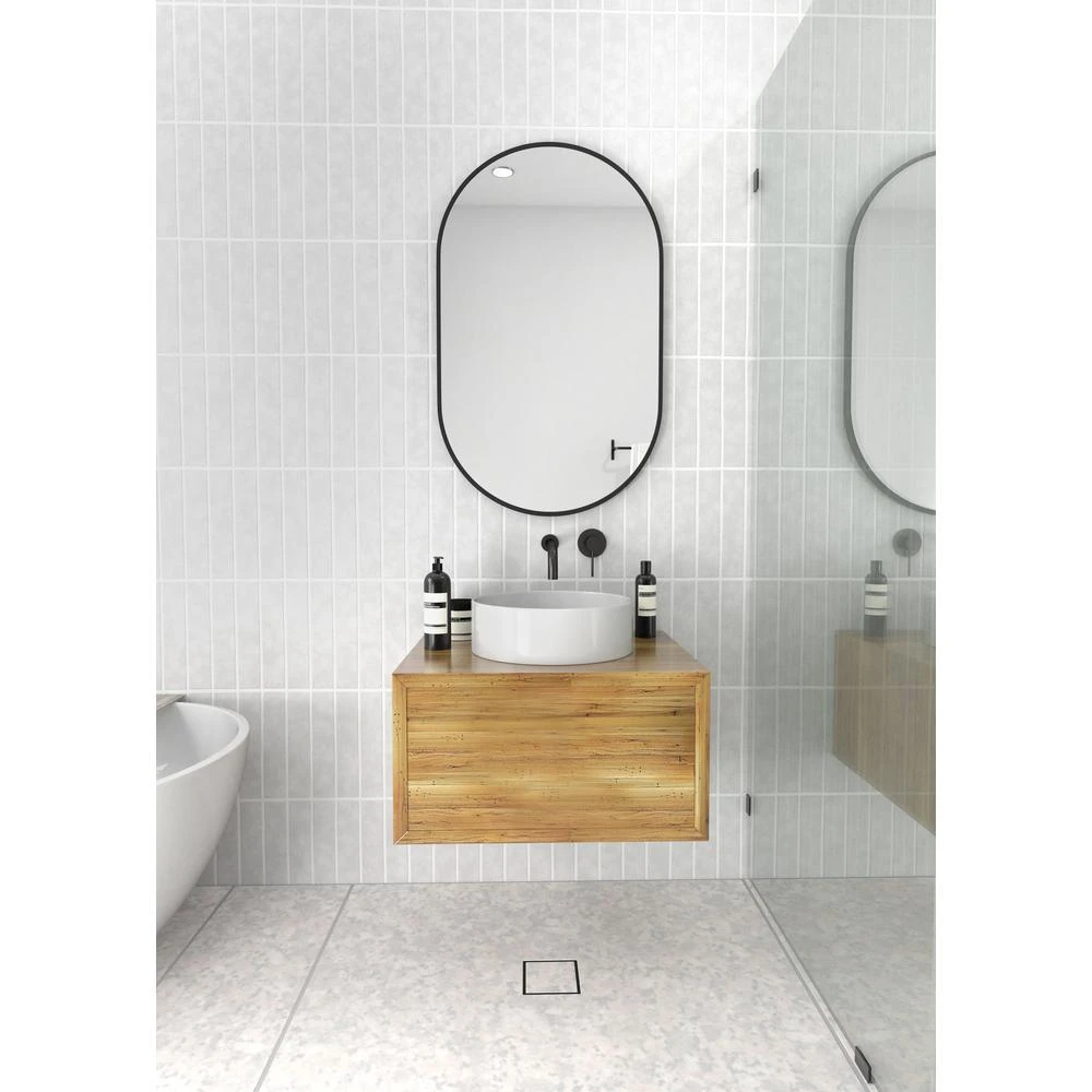 36 In. X 22 In. Pill Shape Black Stainless Steel Framed Mirror 5 36 In. X 22 In. Pill Shape Black Stainless Steel Framed Mirror - Image 3