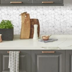 RoomMates Carrara Marble Hexagon Peel And Stick Backsplash