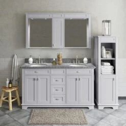 MagickWoods Windermere 17"W X 18"D X 60"H Cloud Gray Linen Cabinet -Pro House Shop 30343 scene1rev1 mw 1800x1800