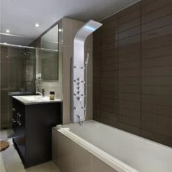 63 In. 8-Jet Shower Panel System In Stainless Steel With Rainfall Waterfall LED Shower Head And Hand Shower Wand -Pro House Shop 391ff534f26f7093e6ffc6ed6f65e086 1800x1800