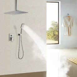 3-Spray With 2.5 GPM 12 In. 2 Functions Tub Ceiling Mount Dual Shower Heads In Spot In Brushed Nickle (Valve Included) -Pro House Shop 3b127ee978c5ce6fedea0afe67c20868 1800x1800
