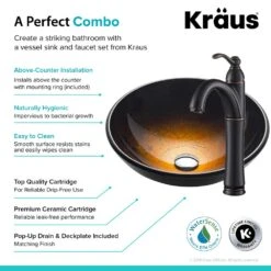 KRAUS Illusion Glass Vessel Sink In Brown With Riviera Faucet In Oil Rubbed Bronze -Pro House Shop 42565f1b4125ad852c611e36c5c79057 1800x1800