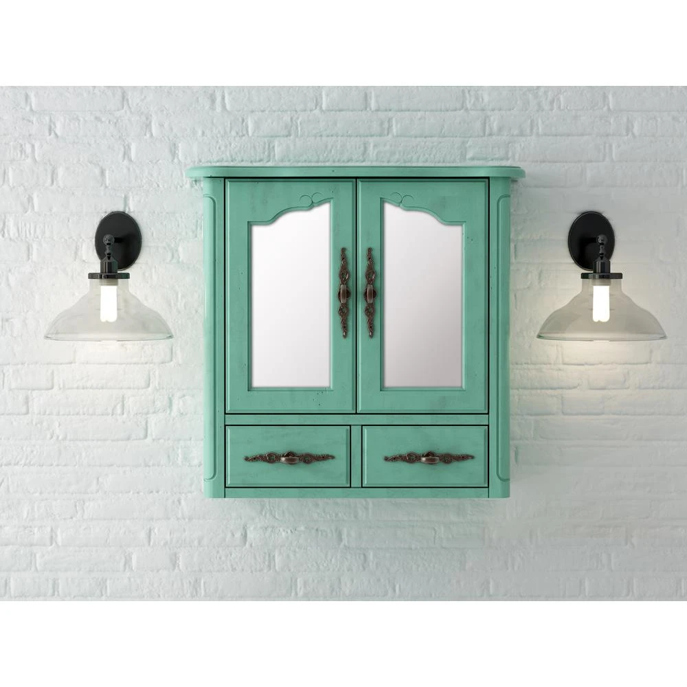 23.82 In. W X 22.28 In. H Framed Rectangular Beveled Edge Bathroom Vanity Mirror In Blue 7 23.82 In. W X 22.28 In. H Framed Rectangular Beveled Edge Bathroom Vanity Mirror In Blue - Image 5