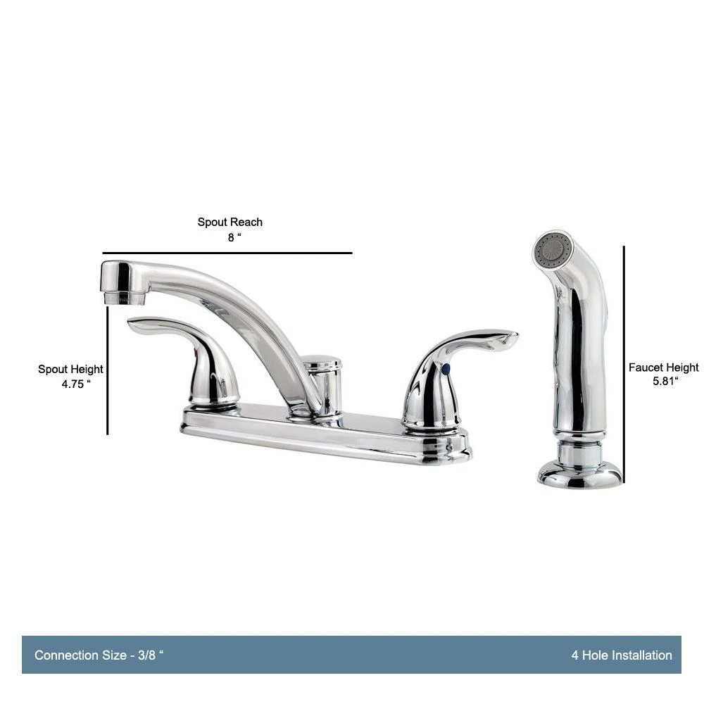 Delton 2-Handle Standard Kitchen Faucet With Side Sprayer In Polished Chrome 5 Delton 2-Handle Standard Kitchen Faucet With Side Sprayer In Polished Chrome - Image 3