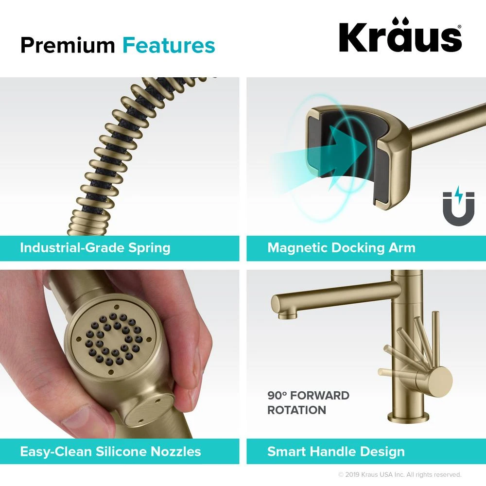 Artec Pro Single-Handle Pull-Down Sprayer Kitchen Faucet And Pot Filler In Brushed Gold 9 Artec Pro Single-Handle Pull-Down Sprayer Kitchen Faucet And Pot Filler In Brushed Gold - Image 7