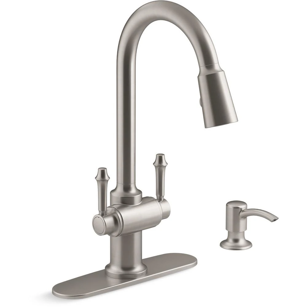 Thierry Two Handle Pull-Down Sprayer Kitchen Faucet With Soap Dispenser In Polished Chrome 9 Thierry Two Handle Pull-Down Sprayer Kitchen Faucet With Soap Dispenser In Polished Chrome - Image 7