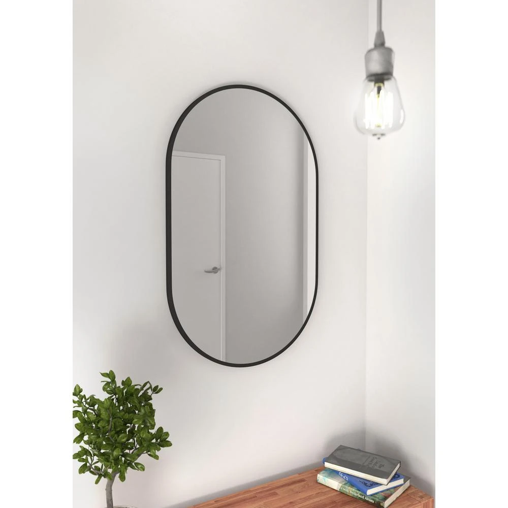36 In. X 22 In. Pill Shape Black Stainless Steel Framed Mirror 7 36 In. X 22 In. Pill Shape Black Stainless Steel Framed Mirror - Image 5