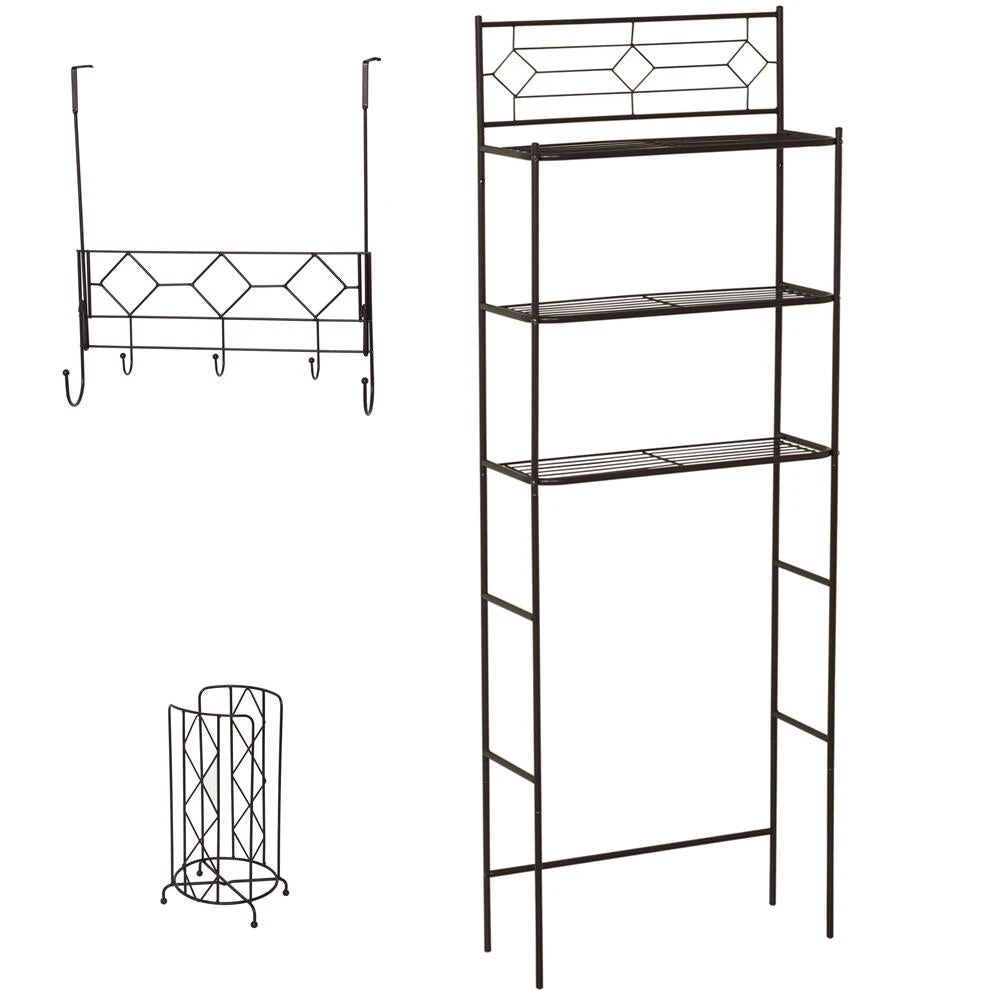 Zenna Home® Diamond Pearl 23"W X 9"D X 65"H Oil-Rubbed Bronze 3-Piece Over-the Toilet Storage Shelves Set 3 Zenna Home® Diamond Pearl 23"W X 9"D X 65"H Oil-Rubbed Bronze 3-Piece Over-the Toilet Storage Shelves Set
