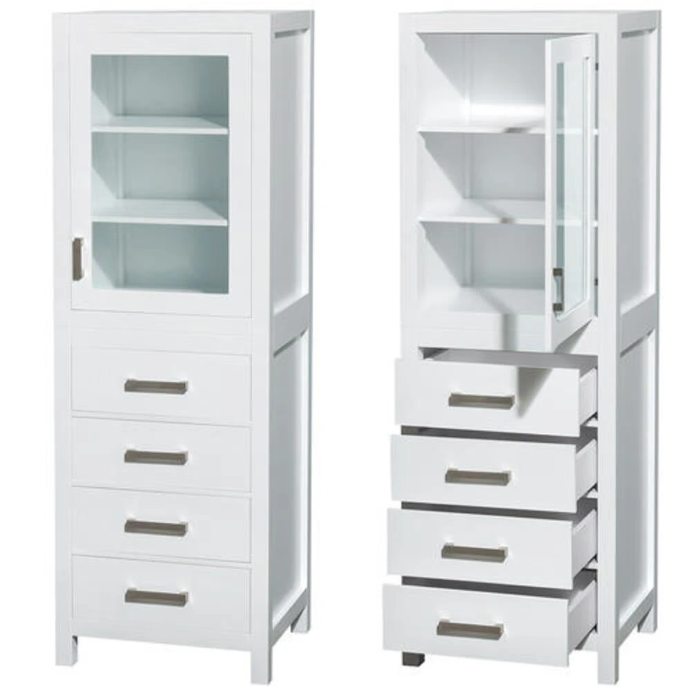 Wyndham Collection Sheffield 24"White Linen Tower With Shelved Cabinet Storage And 4 Drawers 5 Wyndham Collection Sheffield 24"White Linen Tower With Shelved Cabinet Storage And 4 Drawers - Image 3