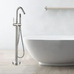 40 In. H X 11 In. W Single-Handle Claw Foot Tub Faucet With Hand Shower In Brushed Nickel -Pro House Shop a9ac5ade9bb01264f09e71b9a4bbae96 1800x1800