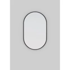 36 In. X 22 In. Pill Shape Black Stainless Steel Framed Mirror