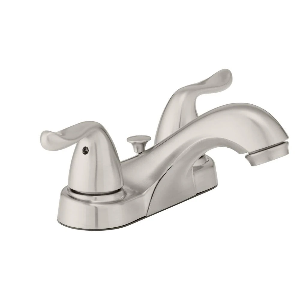Constructor 4 In. Centerset 2-Handle Low-Arc Bathroom Faucet In Brushed Nickel 3 Constructor 4 In. Centerset 2-Handle Low-Arc Bathroom Faucet In Brushed Nickel