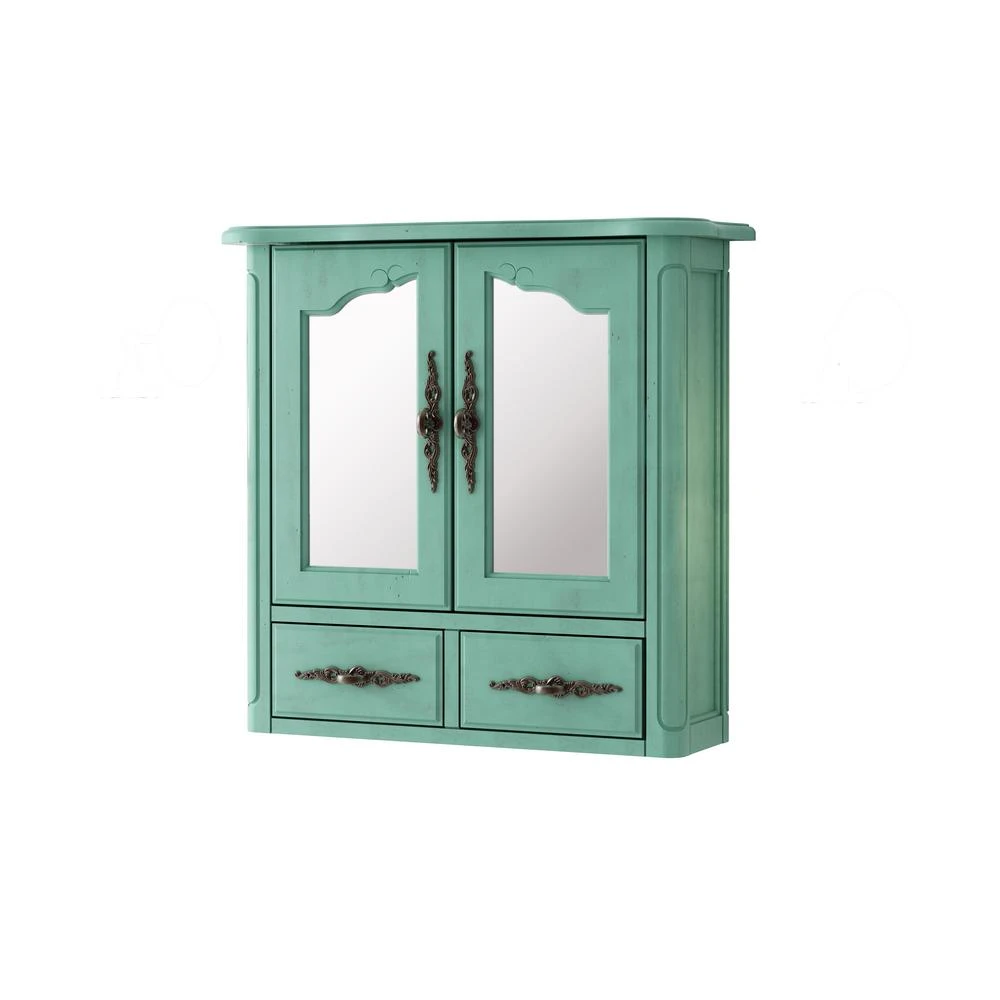23.82 In. W X 22.28 In. H Framed Rectangular Beveled Edge Bathroom Vanity Mirror In Blue 4 23.82 In. W X 22.28 In. H Framed Rectangular Beveled Edge Bathroom Vanity Mirror In Blue - Image 2