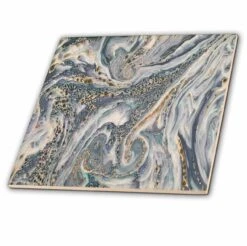 3dRose Blue Gray And Gold Marble Texture Effect - Ceramic Tile, 6-inch