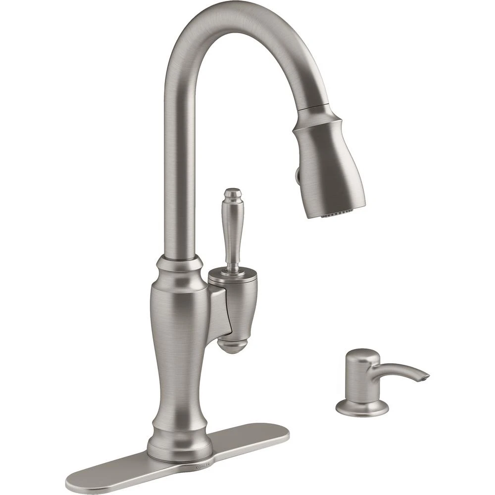 Arsdale Single-Handle Pull-Down Sprayer Kitchen Faucet With Soap/Lotion Dispenser In Vibrant Stainless 3 Arsdale Single-Handle Pull-Down Sprayer Kitchen Faucet With Soap/Lotion Dispenser In Vibrant Stainless