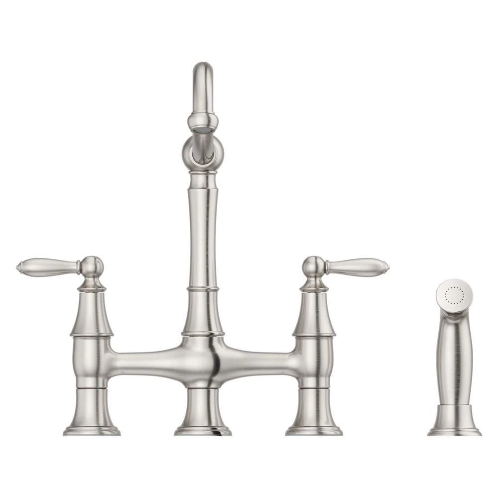 Courant Two Handle Bridge Kitchen Faucet With Side Spray In Stainless Steel 4 Courant Two Handle Bridge Kitchen Faucet With Side Spray In Stainless Steel - Image 2