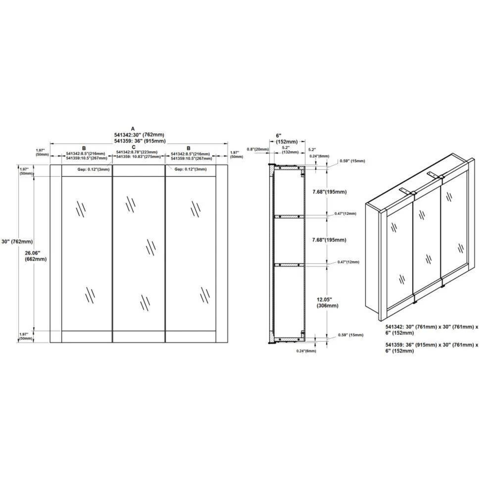Ventura 36 In. W X 30 In. H X 6 In. D Framed Tri-View Surface-Mount Bathroom Medicine Cabinet In Espresso 6 Ventura 36 In. W X 30 In. H X 6 In. D Framed Tri-View Surface-Mount Bathroom Medicine Cabinet In Espresso - Image 4