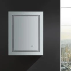 Spazio 24 In. W X 30 In. H Recessed Or Surface Mount Medicine Cabinet With LED Lighting, Mirror Defogger And Left Hinge -Pro House Shop e6e8db98d88ba46f066191c6d30062a3 1800x1800