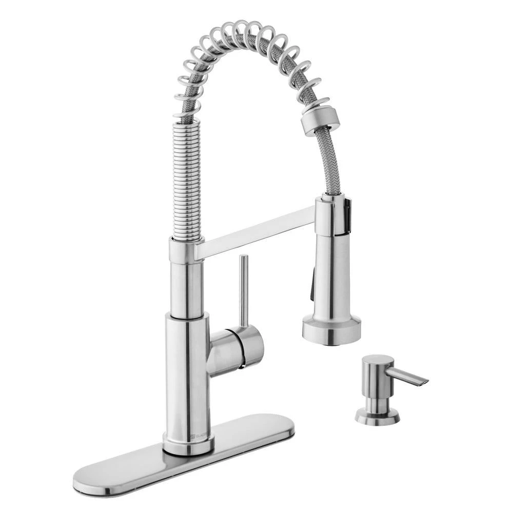 Gage Single-Handle Spring Neck Pull-Down Kitchen Faucet With TurboSpray, FastMount, Soap Dispenser In Stainless Steel 3 Gage Single-Handle Spring Neck Pull-Down Kitchen Faucet With TurboSpray, FastMount, Soap Dispenser In Stainless Steel
