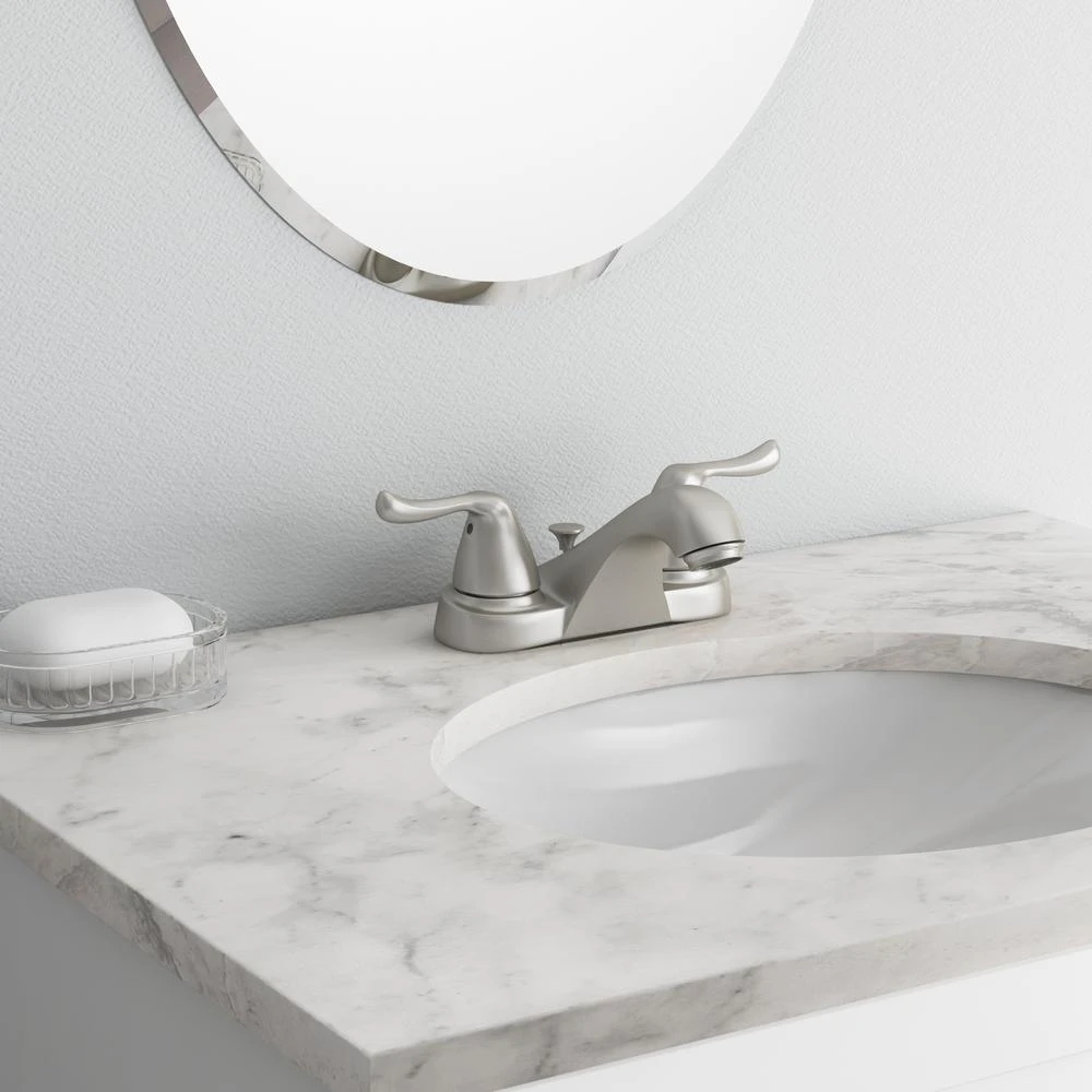 Constructor 4 In. Centerset 2-Handle Low-Arc Bathroom Faucet In Brushed Nickel 8 Constructor 4 In. Centerset 2-Handle Low-Arc Bathroom Faucet In Brushed Nickel - Image 6