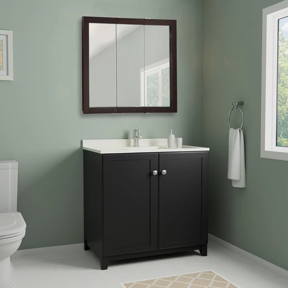 Ventura 36 In. W X 30 In. H X 6 In. D Framed Tri-View Surface-Mount Bathroom Medicine Cabinet In Espresso 12 Ventura 36 In. W X 30 In. H X 6 In. D Framed Tri-View Surface-Mount Bathroom Medicine Cabinet In Espresso - Image 10